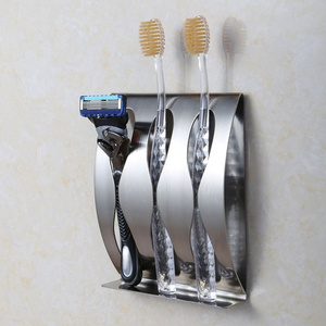 Stainless steel wall mount toothbrush holder 3 position Self-adhesive tooth brush Organizer box bathroom accessories