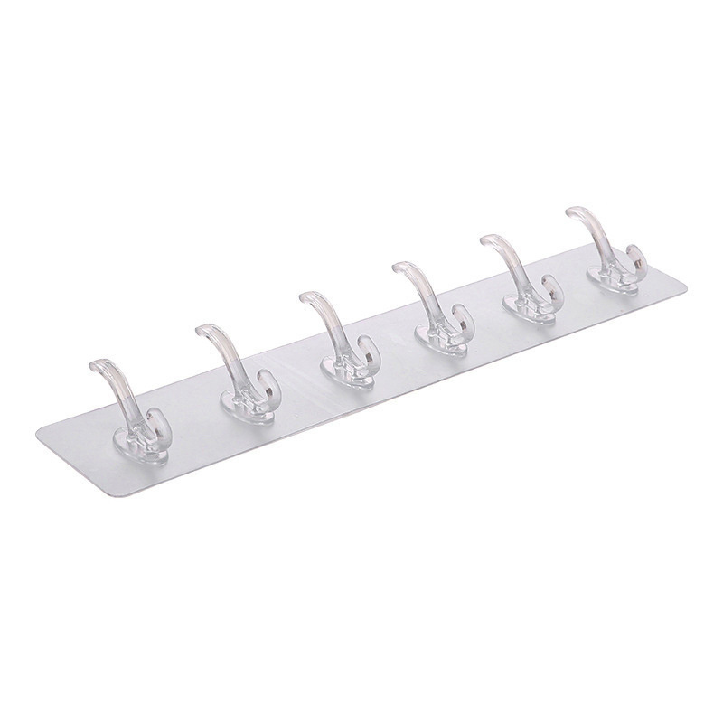 Nail Free Wall Hook Stick Hook Wall A Row Of Traceless Transparent Stick Plastic Back Hanging Six/Five Row