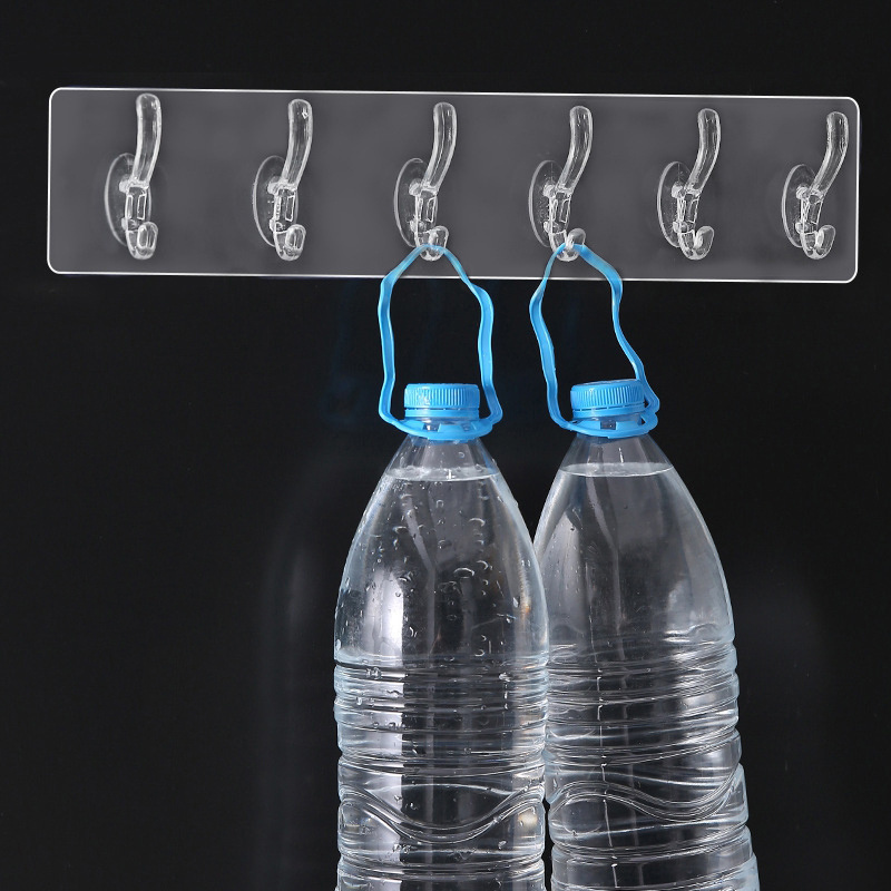 Nail Free Wall Hook Stick Hook Wall A Row Of Traceless Transparent Stick Plastic Back Hanging Six/Five Row