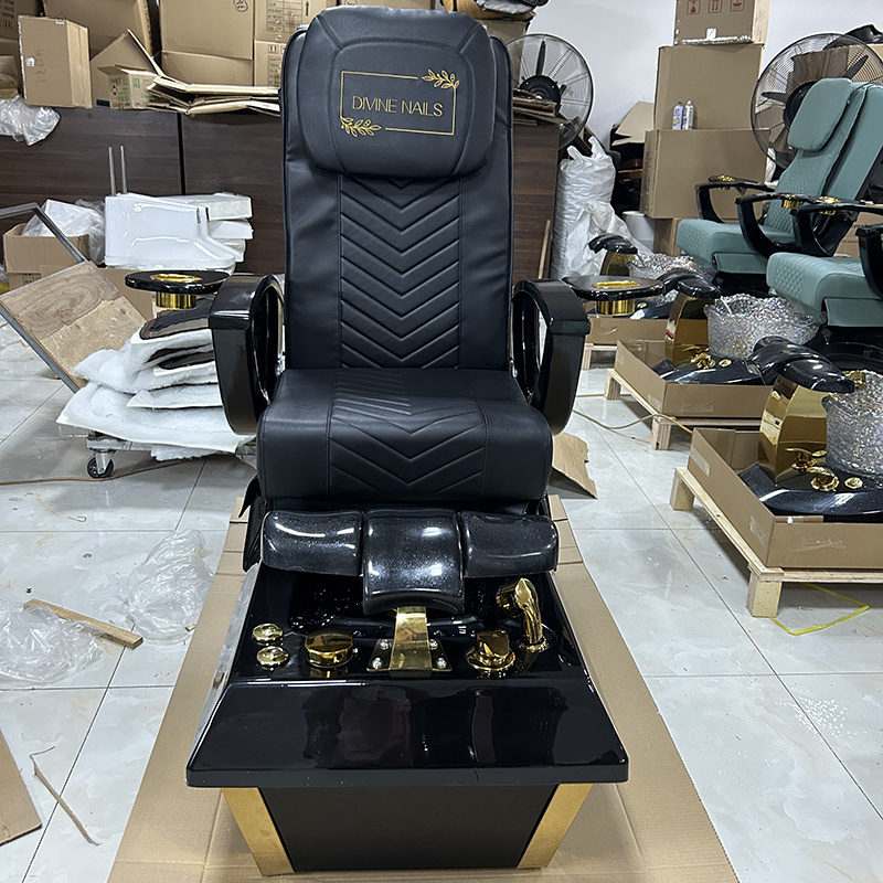 Modern nails shop equipment beauty salon manicure chair luxury black gold foot spa pedicure chair with massage