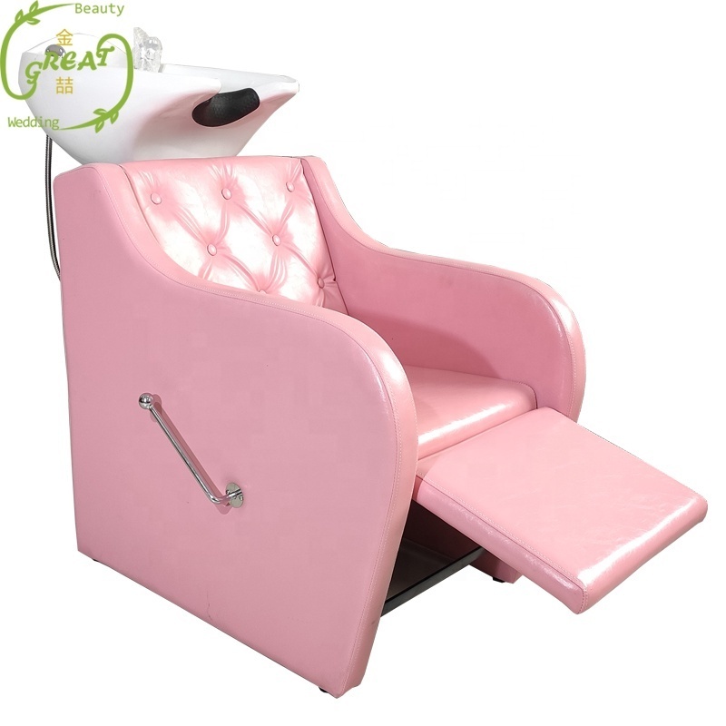 Ceramic Bowl Sink Bowl Washing Bed Adjustable Beauty Salon Equipment Pink Hairdressing shampoo Chair