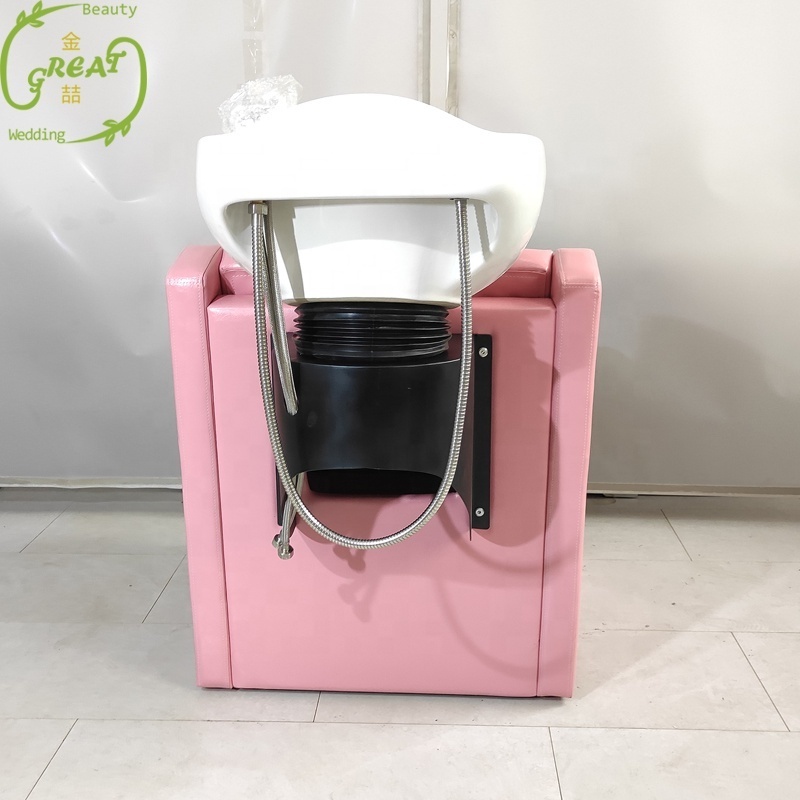 Ceramic Bowl Sink Bowl Washing Bed Adjustable Beauty Salon Equipment Pink Hairdressing shampoo Chair