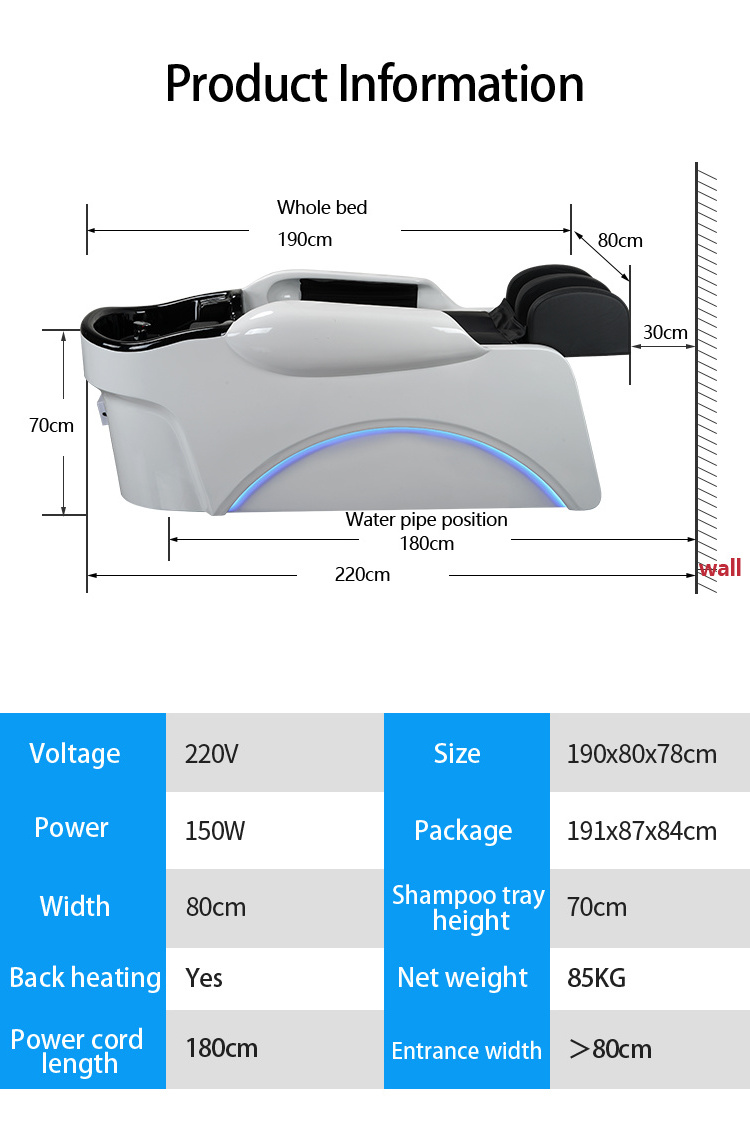 Hair saloon electric massage shampoo chair barbershop shampoo bed hair salon washing chair modern with ceramic bowl