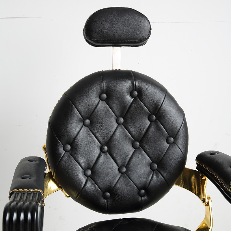 Classic Style Black Gold Beauty Hair Salon Chair Retro Leather Barbershop Barber Chair