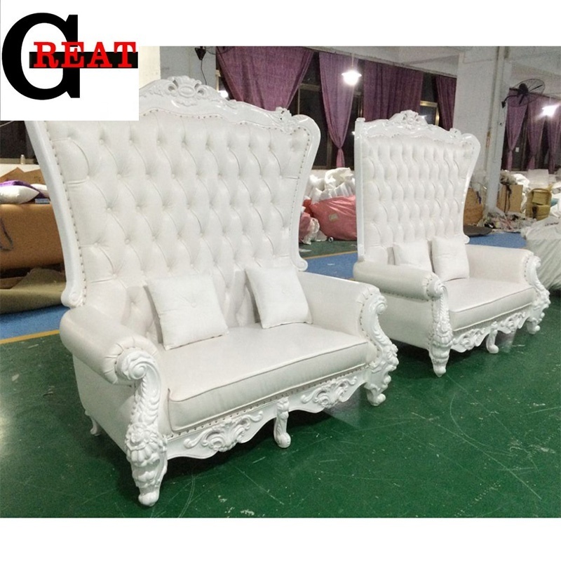 Antique Models White Wedding Event High Back Silver/Gold Trimming Loveseat Sofa