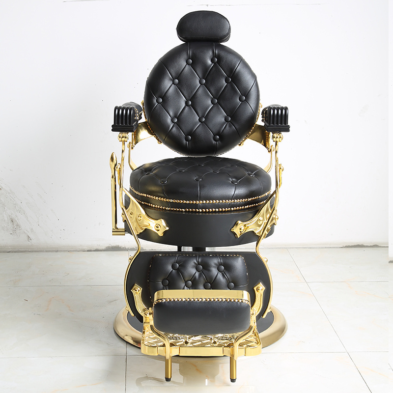 Classic Style Black Gold Beauty Hair Salon Chair Retro Leather Barbershop Barber Chair