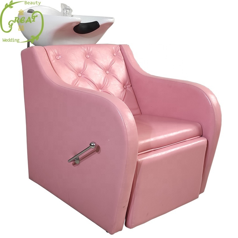 Ceramic Bowl Sink Bowl Washing Bed Adjustable Beauty Salon Equipment Pink Hairdressing shampoo Chair