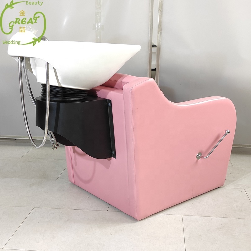 Ceramic Bowl Sink Bowl Washing Bed Adjustable Beauty Salon Equipment Pink Hairdressing shampoo Chair