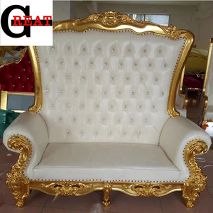 Antique Models White Wedding Event High Back Silver/Gold Trimming Loveseat Sofa