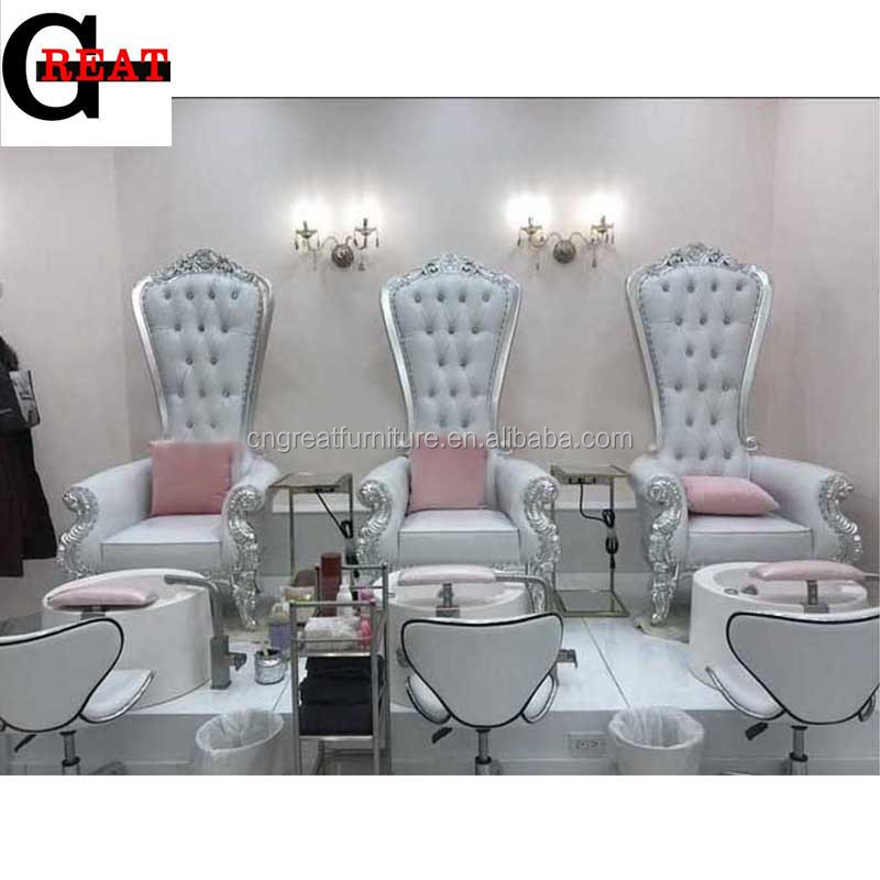 Gray leather set luxury short back nail shop salon baby pink no plumbing private label 2018 bowl tub throne kid pedicure chair