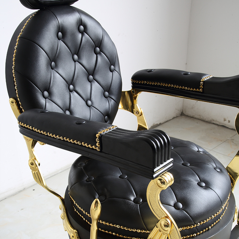 Classic Style Black Gold Beauty Hair Salon Chair Retro Leather Barbershop Barber Chair