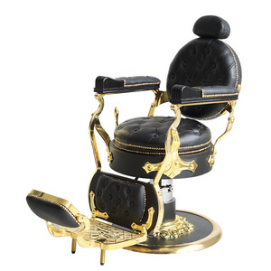 Classic Style Black Gold Beauty Hair Salon Chair Retro Leather Barbershop Barber Chair