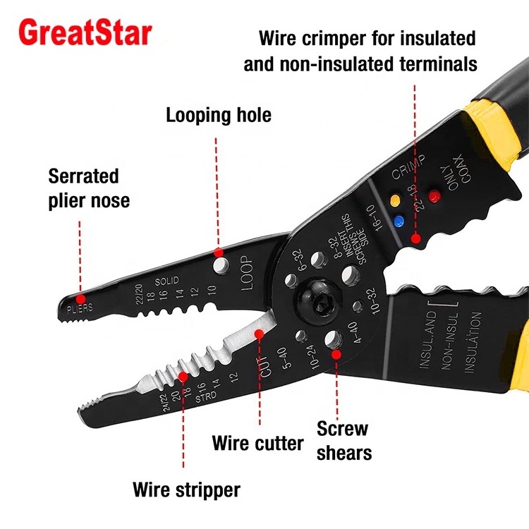 GreatStar Customize 200mm Long Nose plier Multi Purpose Wire Cutter Plier Multi Functions Wire Pliers