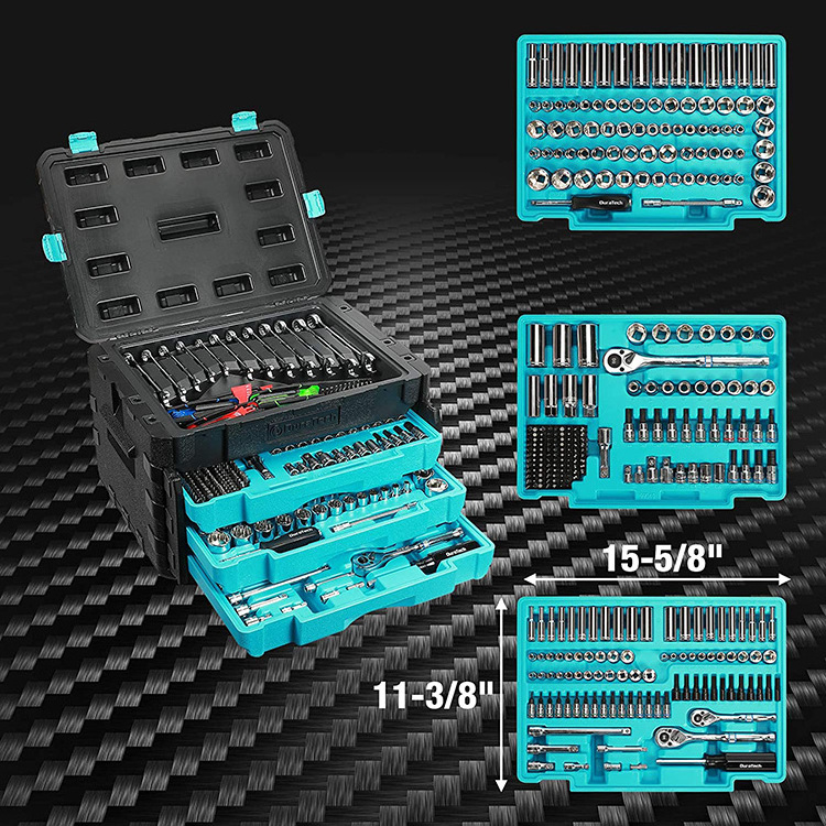 DURATECH 497 pcs mechanic tools automotive Mechanics Tool Set Hand Professional OEM Wrench Socket Set with 3 Drawer Tool Box