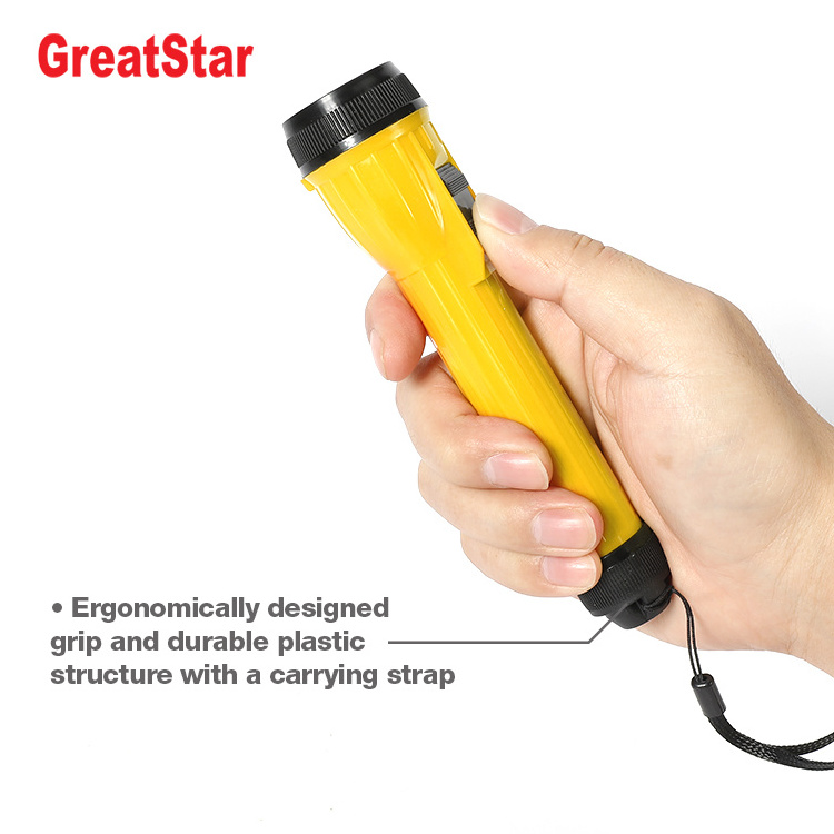 Cheap Portable 2AA Plastic LED Flashlight Hand Torch with Heavy Duty Dry Battery