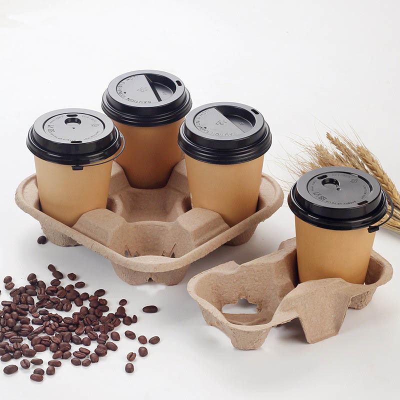 Biodegradable 2 Cup 4 Cup Disposable Coffee Paper Holder Tray Portable Takeout Coffee Paper Cup Carrier