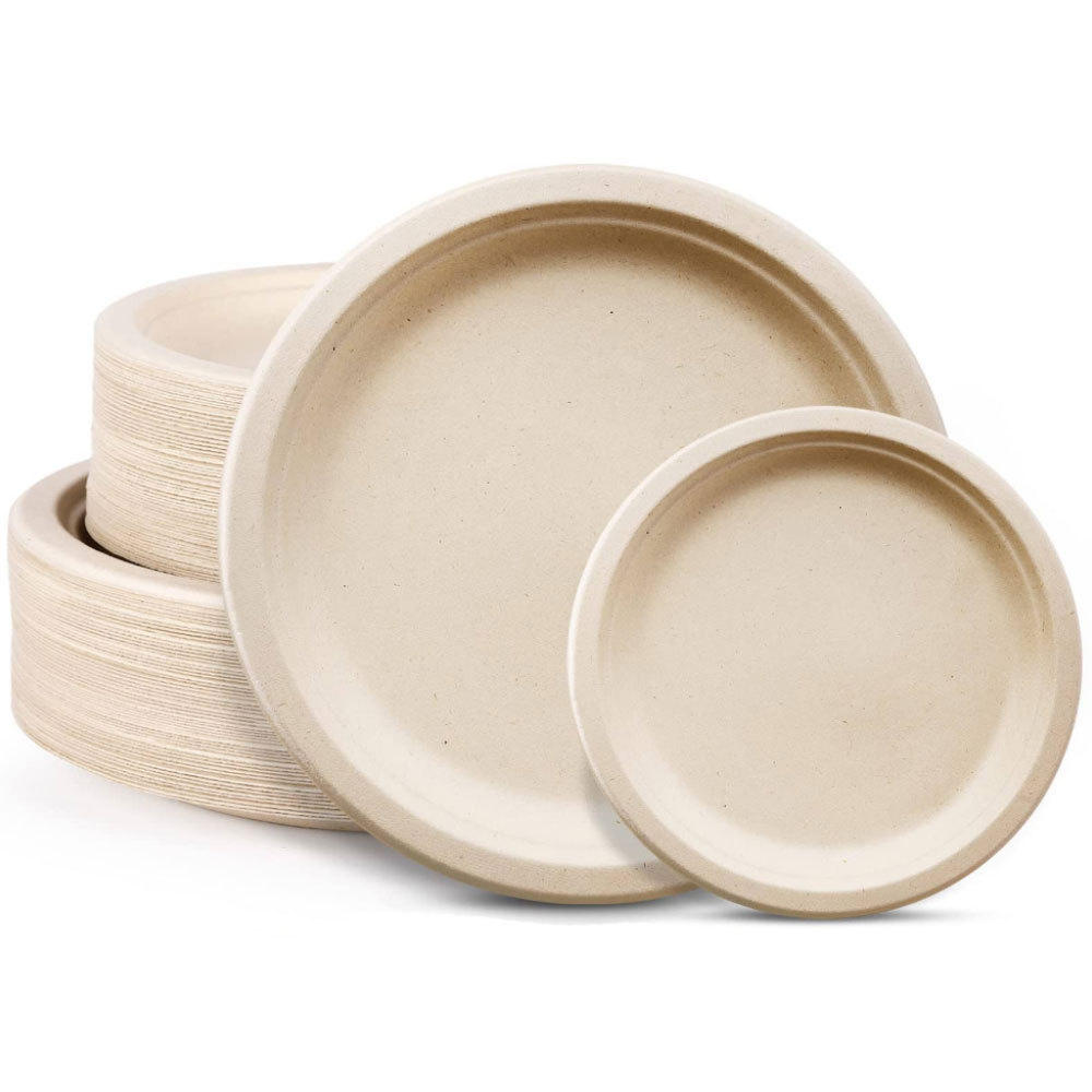 Biodegradable Sugar Cane Bagasse Compostable Eco Friendly Disposable Paper Pulp Plates 9 10 Inch