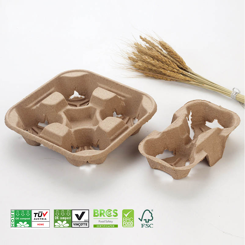 Biodegradable 2 Cup 4 Cup Disposable Coffee Paper Holder Tray Portable Takeout Coffee Paper Cup Carrier