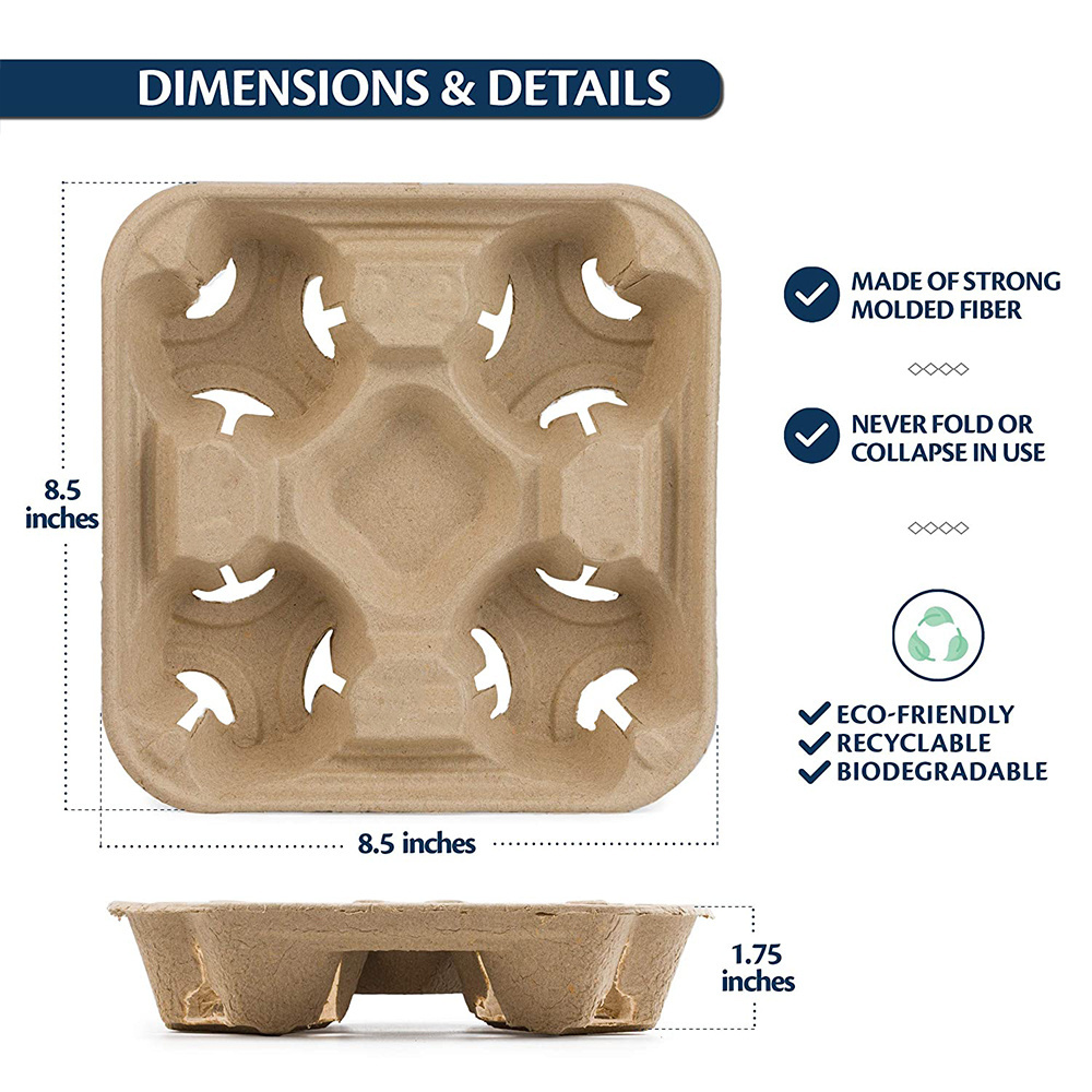 Biodegradable 2 Cup 4 Cup Disposable Coffee Paper Holder Tray Portable Takeout Coffee Paper Cup Carrier