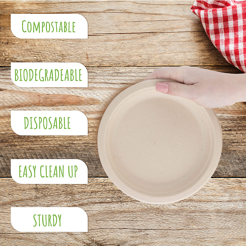 Free Samples 6 7 9 Inch Sugarcane Compartment Biodegradable Paper Plates Disposable Dish For Birthday Party Supplies