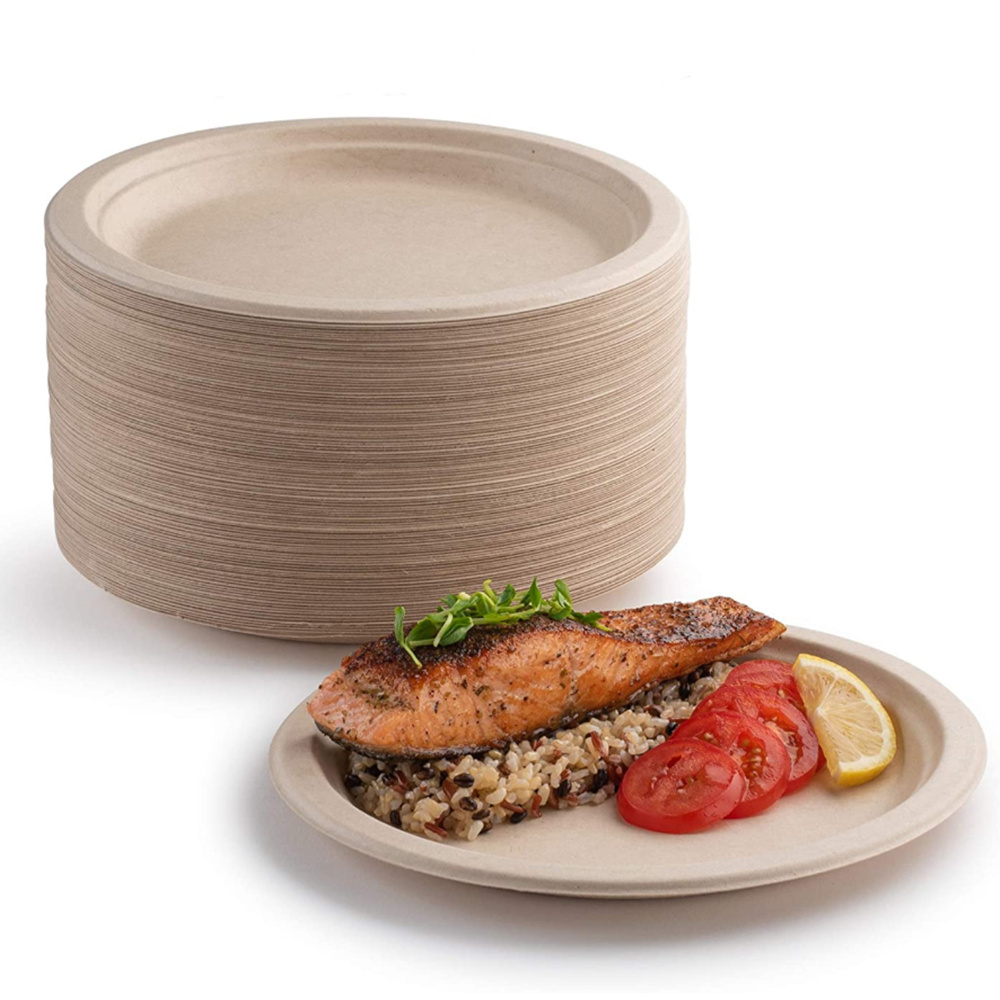 Free Samples 6 7 9 Inch Sugarcane Compartment Biodegradable Paper Plates Disposable Dish For Birthday Party Supplies