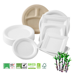 Biodegradable Sugar Cane Bagasse Compostable Eco Friendly Disposable Paper Pulp Plates 9 10 Inch