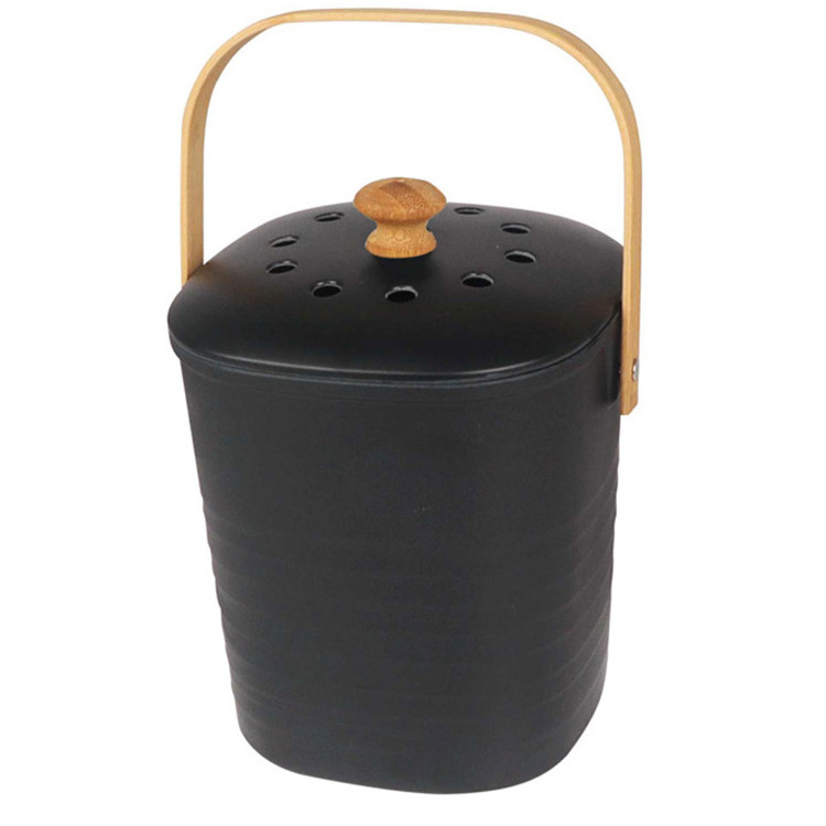 Black Activated Carbon Bamboo Fiber Storage Bucket Garden Compost Bin For Restaurants