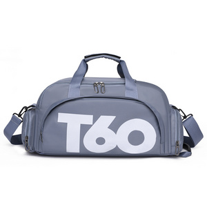 New T60 Nylon Duffel Backpack Waterproof Dry Wet Separated Private Label Gym Fitness Duffel Bag