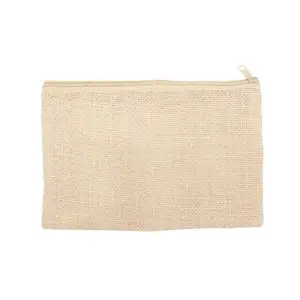 Custom logo burlap toiletry pouch make up zipper bag organic jute cosmetic bag