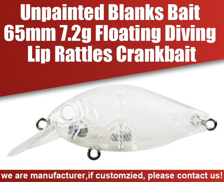 65mm7.2g unpainted lure crankbait blanks transparent cranbaits square bill crankbait ABS plastic blank lure