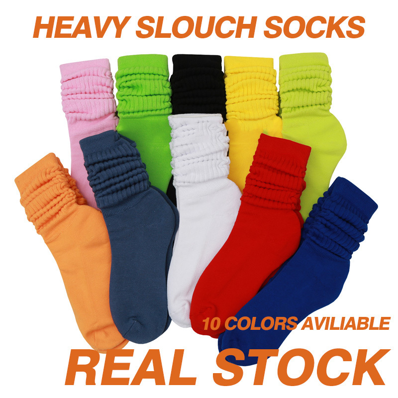 Custom Colorful Extra Long Heavy Thick Women Cotton Knee High Ruffle Loose Scruchie White Slouch Socks