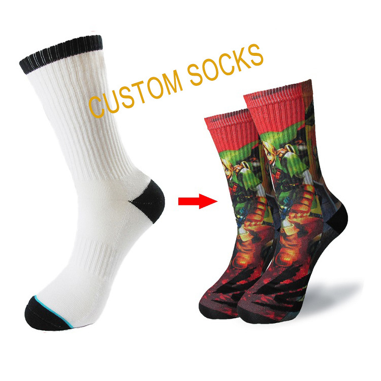 Custom Logo Sublimation White Socks Polyester Crew Men Unisex Different Sizes Printed Blank Socks For Sublimation