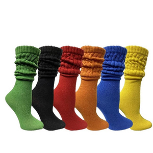 Custom Colorful Extra Long Heavy Thick Women Cotton Knee High Ruffle Loose Scruchie White Slouch Socks