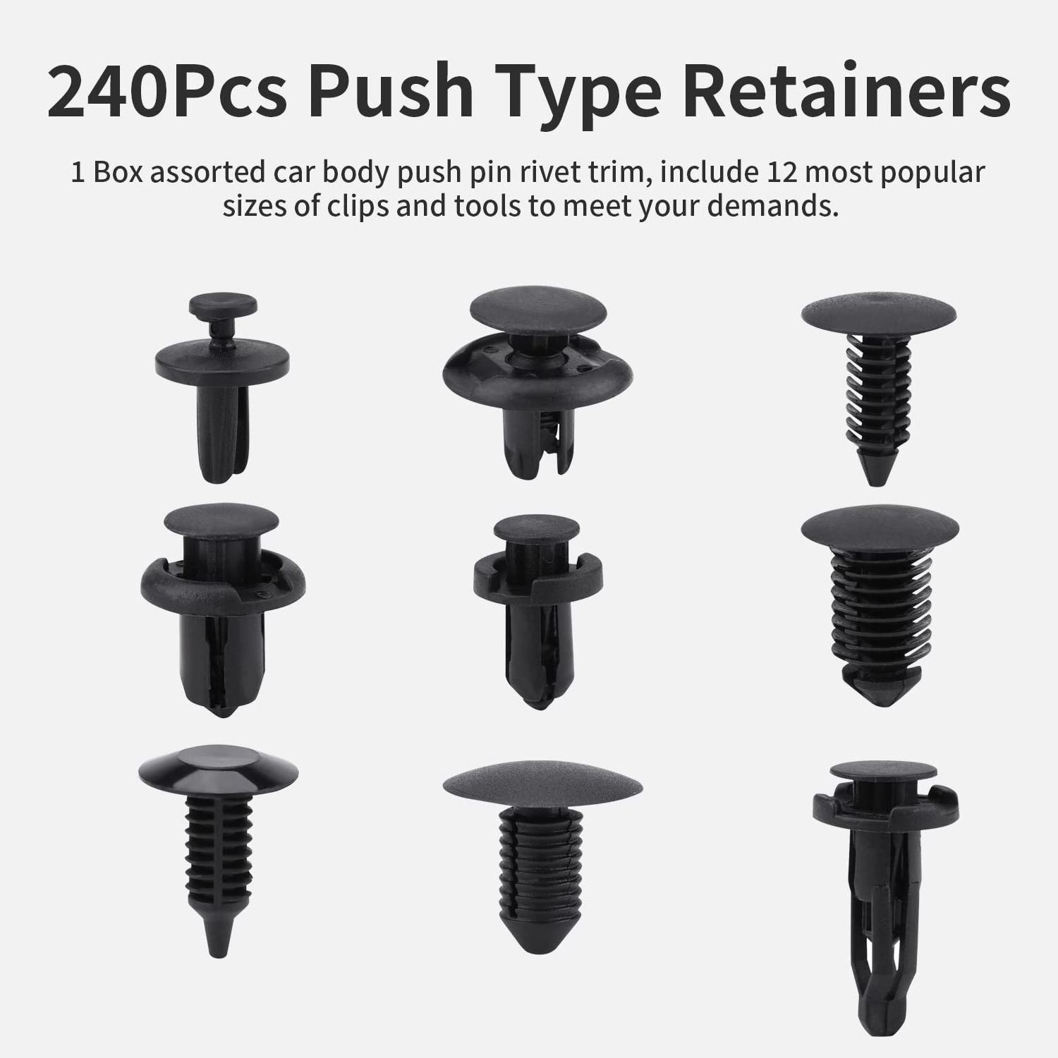 GTYPRO 240pcs Car Body Push Type Retainers Pin Rivet Trim Bumper Fixed Clamp Fastener Clip Plastic Rivet Retainer Assortment