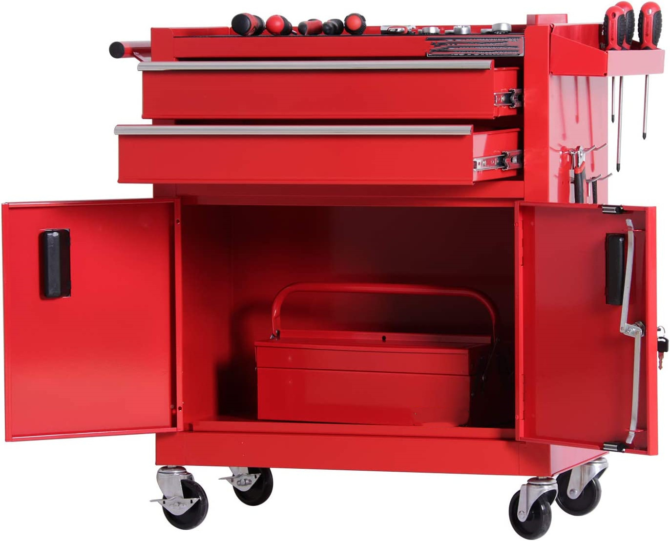 GTYPRO Tool trolley Cart Red Tool Chest Heavy Duty Cart Steel Rolling Tool Box with Lockable Doors Car auto  repair