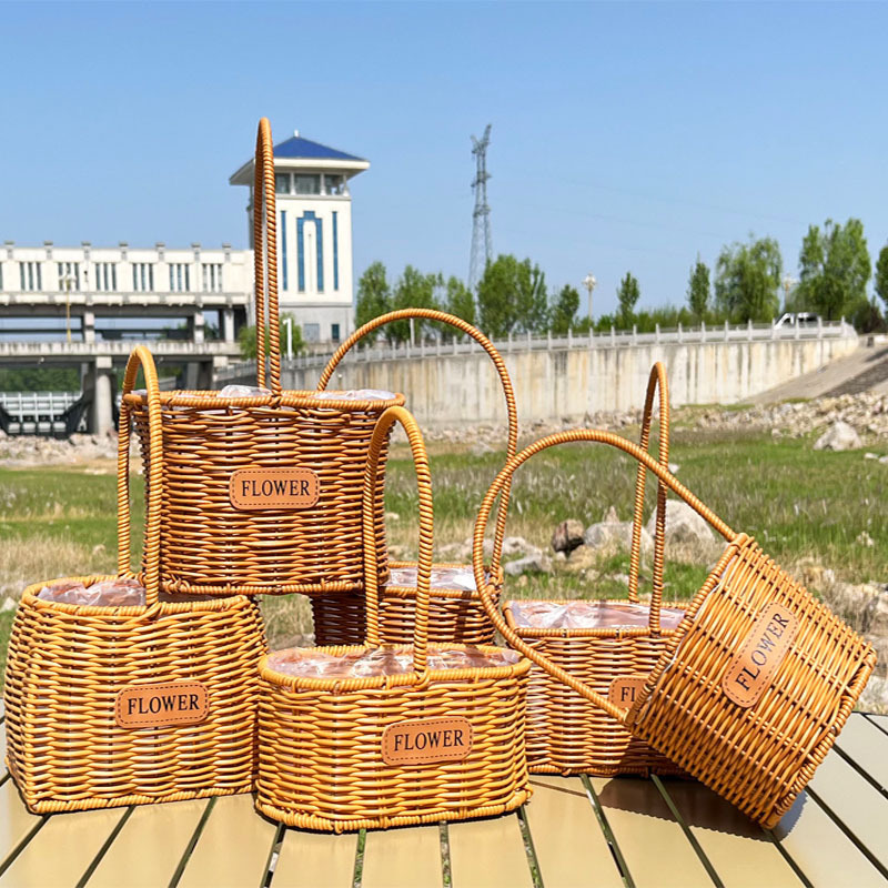 christmas decorations gift basket flower hand-held flower basket rattan pastoral small basket waterproof