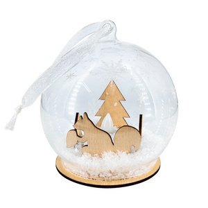 Promotional indoor table decoration Christmas light ball 80mm squirrel hanging glass snow globe Christmas ornament gift decor