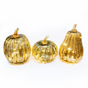 Wholesale battery operated silver mercury glass Halloween pumpkins decoration with led lights pumpkin halloween light