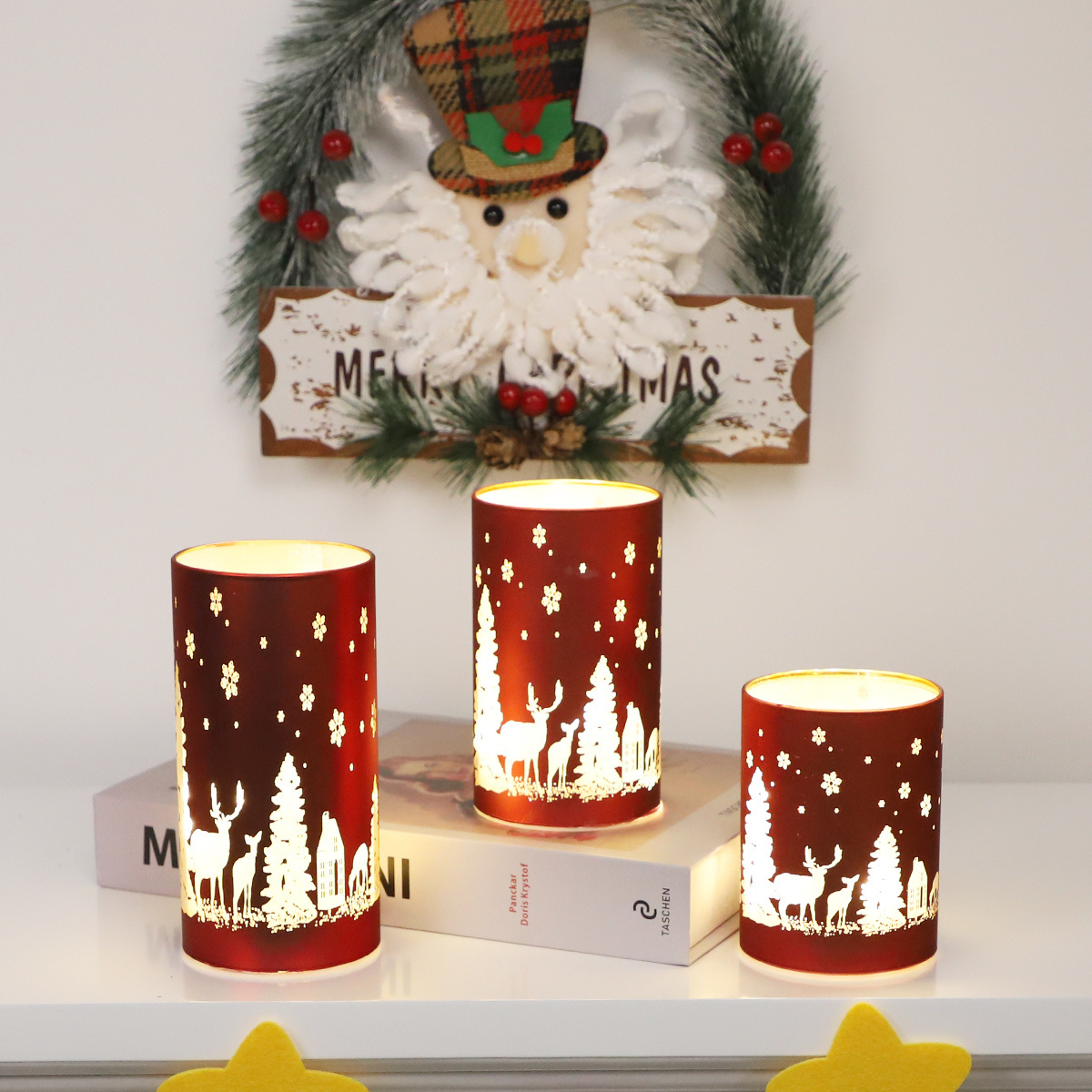 merry christmas gift sublimation christmas ornaments led candle lights crystal candelabra