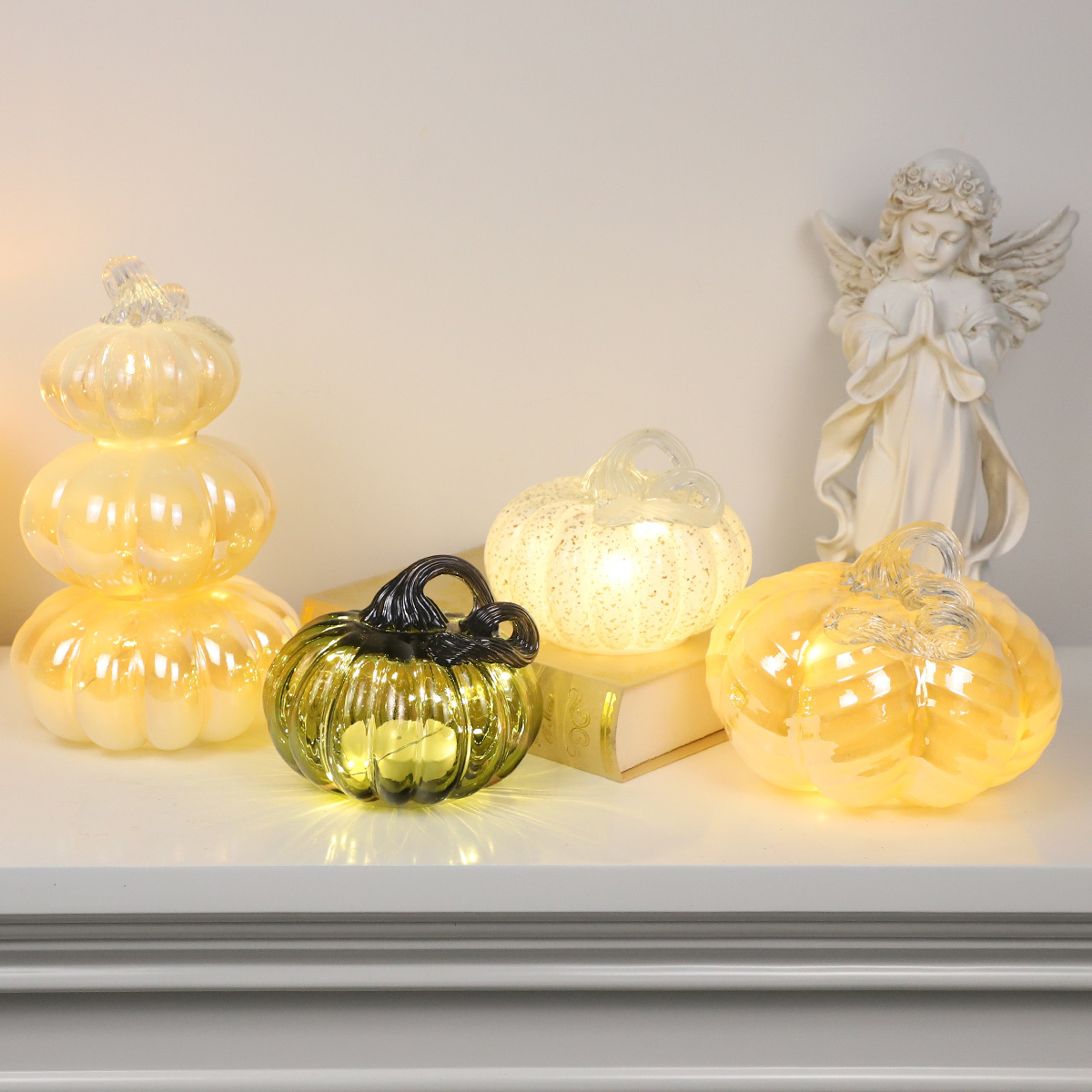 halloween yard decorations led glass artifical pumpkins light custom art glass blown pumpkin figurine colorful spots