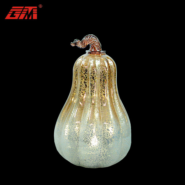 Halloween glass decorative gold pumpkin with mercury finish and warm LED light 2022 halloween thanksgiving decor pumpkin light