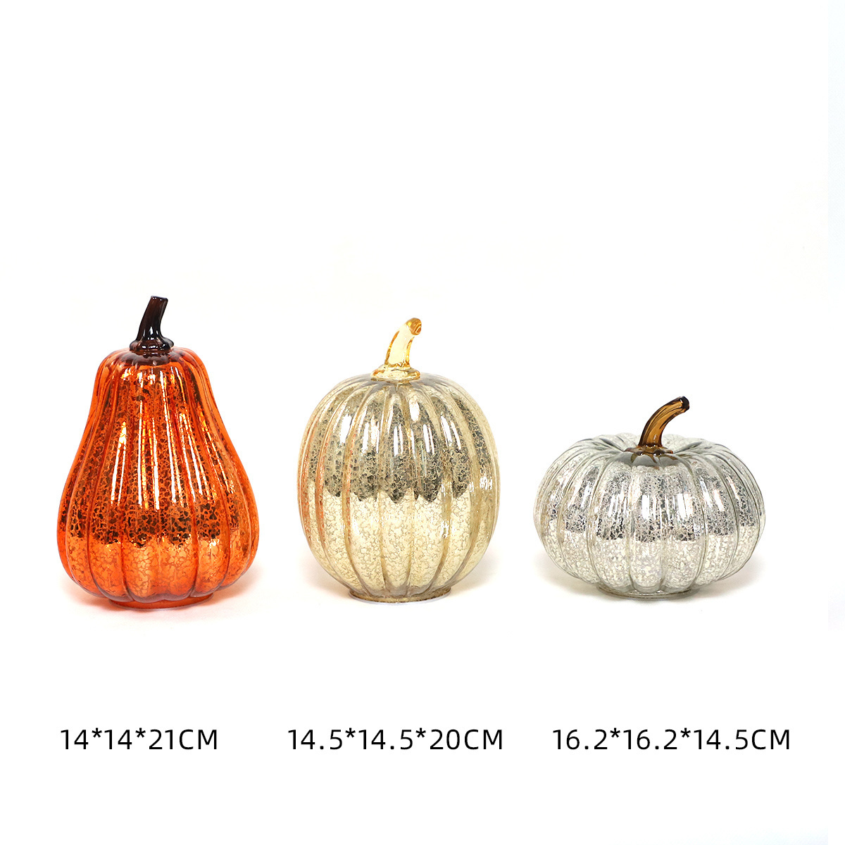 2024 Custom Golden Mercury Painted Glass Lighted Pumpkin For Halloween Outdoor Decoration Hand Blown Glass Big Pumpkin Lantern