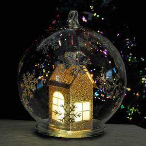 Led hanging christmas gift thing type glass ball ornaments hand blown glass christmas flat ball ornaments