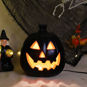 Fake artificial led light up hollow large black PU foam plastic faces carved halloween pumpkin decorating ideas 2023 for home