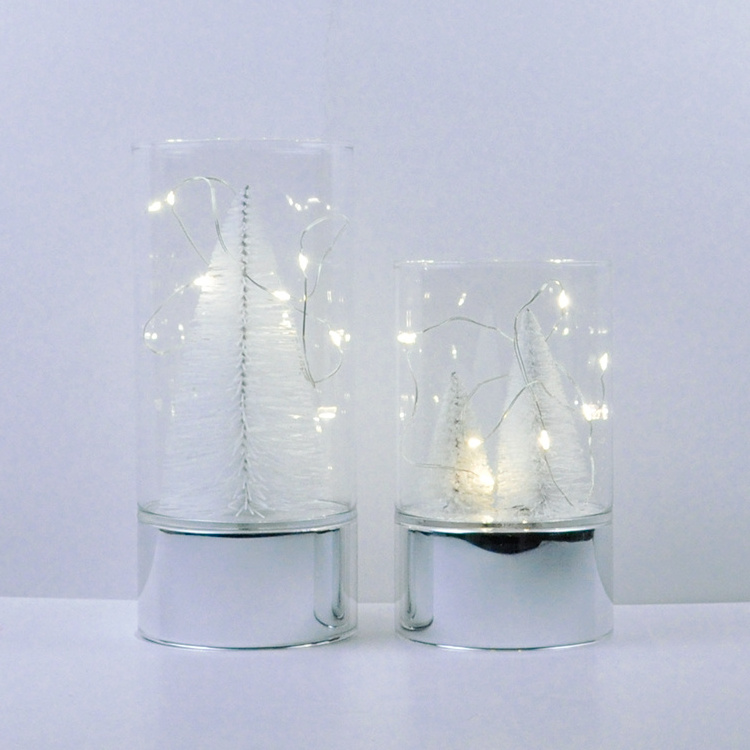 Long Lasting Battery Operated illuminated Clear Glass Flameless Candles with LED lights string for home decoration