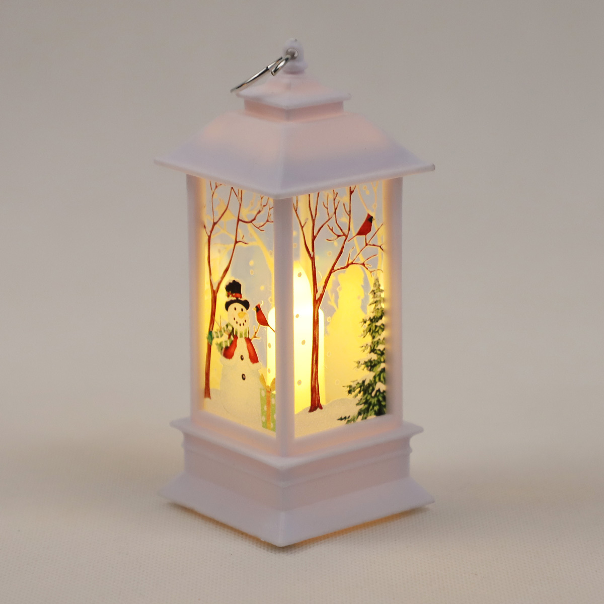 Wholesale western style plastic white christmas snowman mini lantern lanterns house decorative led tree ornaments with lights