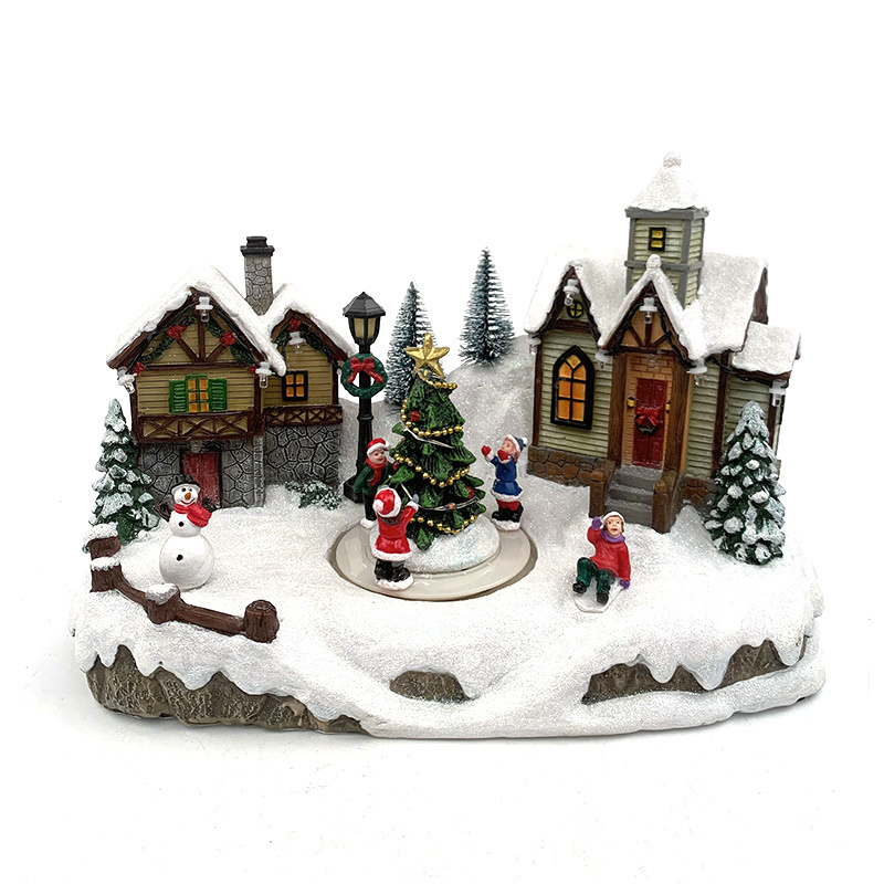 European style snow house Resin House Christmas Village House Christmas table decoration home Accessories