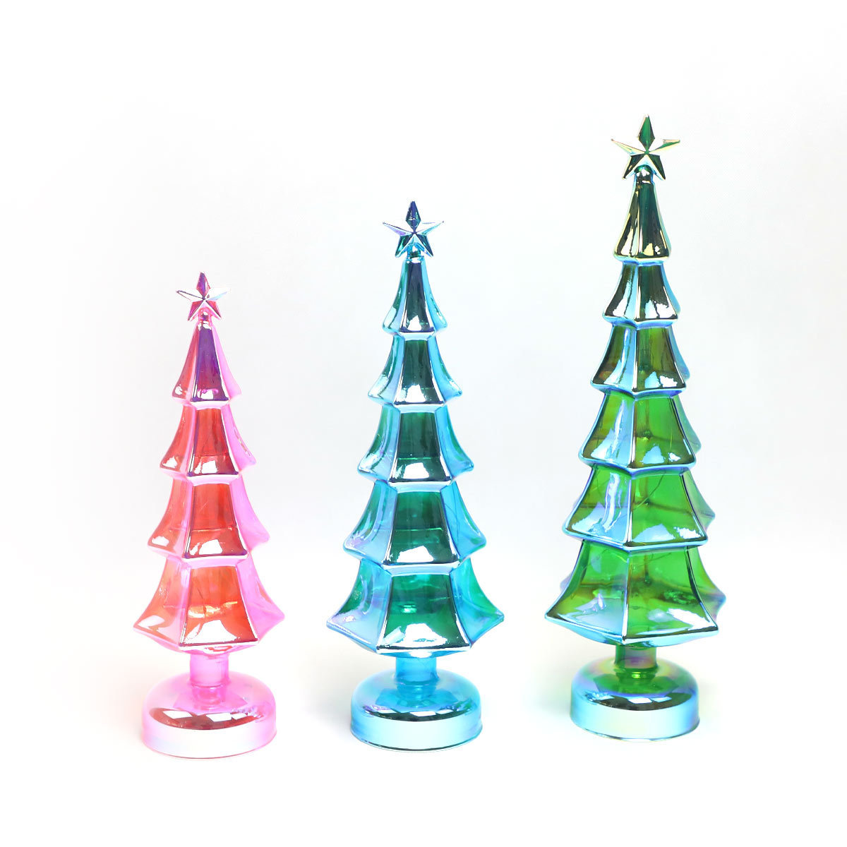 wholesale glass christmas craft supplies yellow christmas tree with led glass treetop