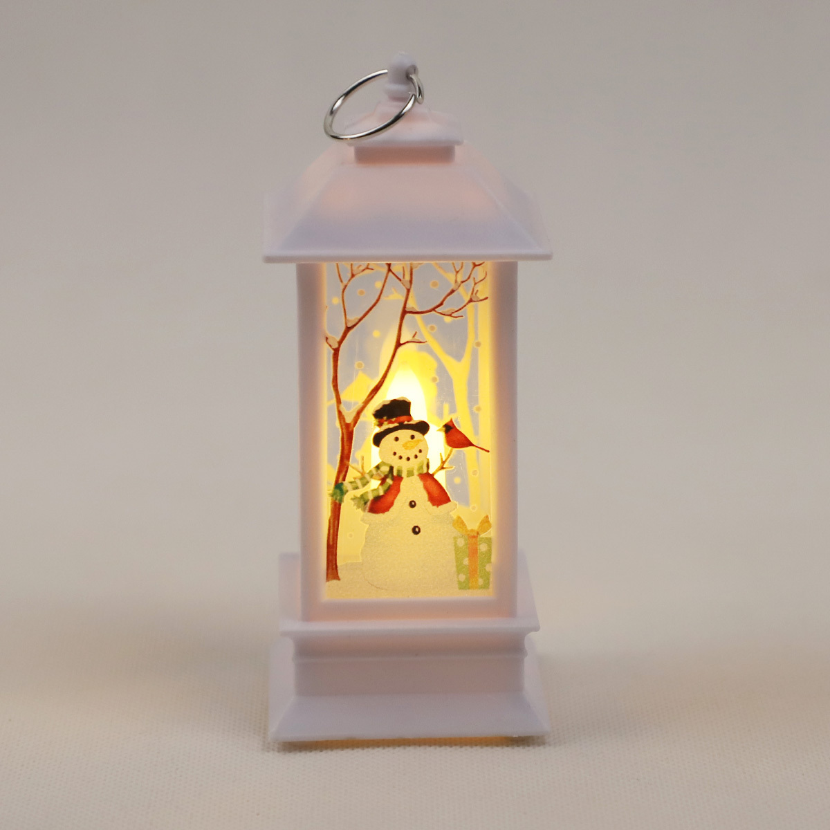 Wholesale western style plastic white christmas snowman mini lantern lanterns house decorative led tree ornaments with lights