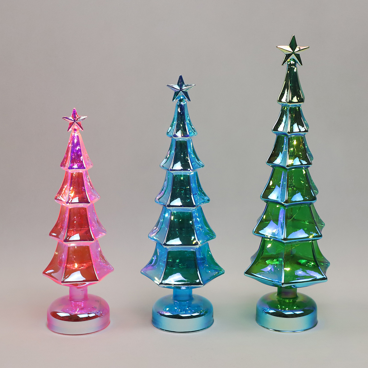 wholesale glass christmas craft supplies yellow christmas tree with led glass treetop